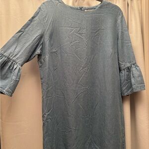 Chambray Shift Dress with Bell Sleeve